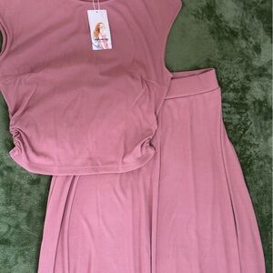 Women's Pink Maxi Skirt & Top Night Gown Sleepwear Housewear 2pc set
